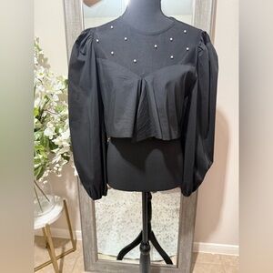 Forever 21 Black Blouse with Pearl Details